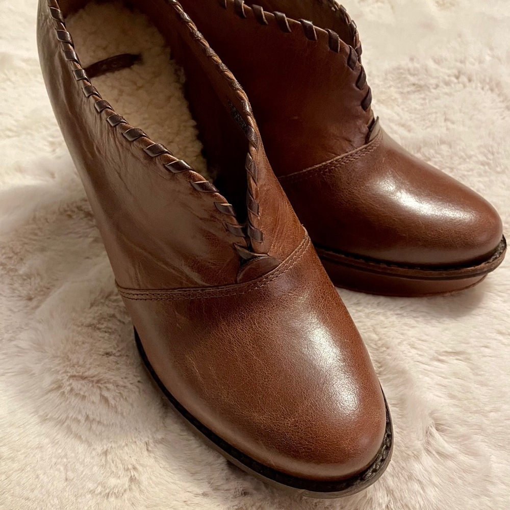 UGG! women’s high heel leather, fur lined UGG booties